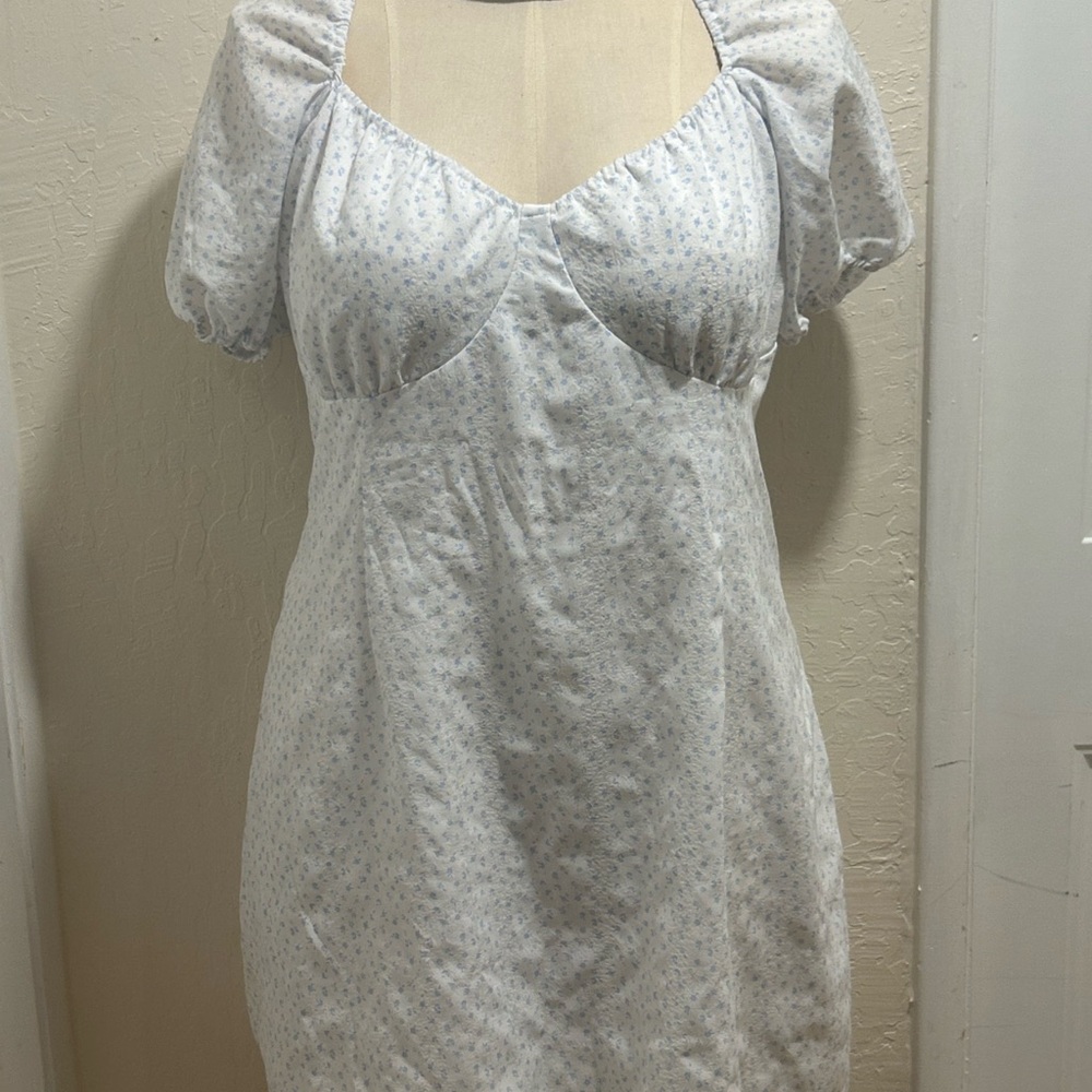 H&M Divided White Dress with Pale Blue Floral Print